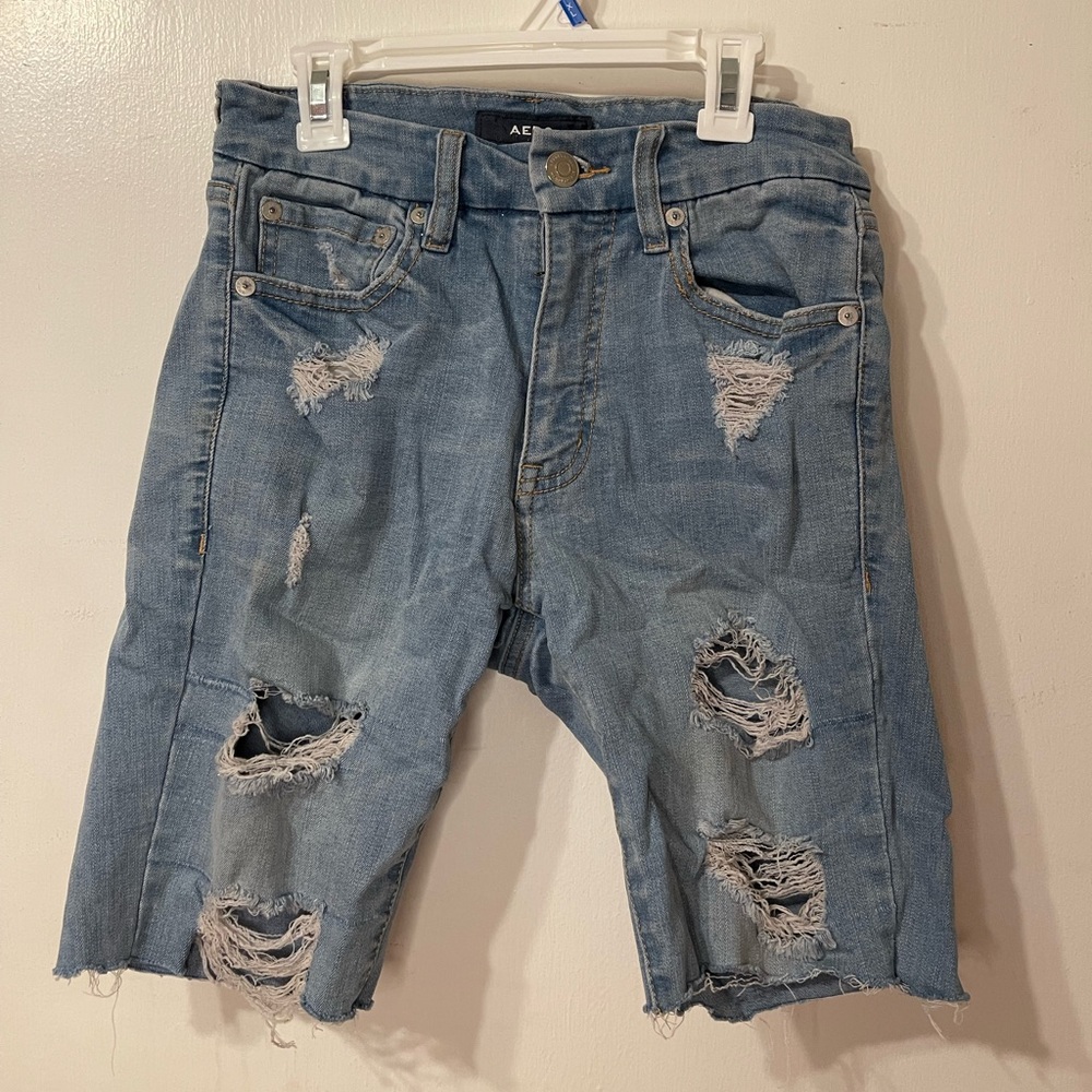 Aeropostale Light Blue Distressed Denim Jean Shorts